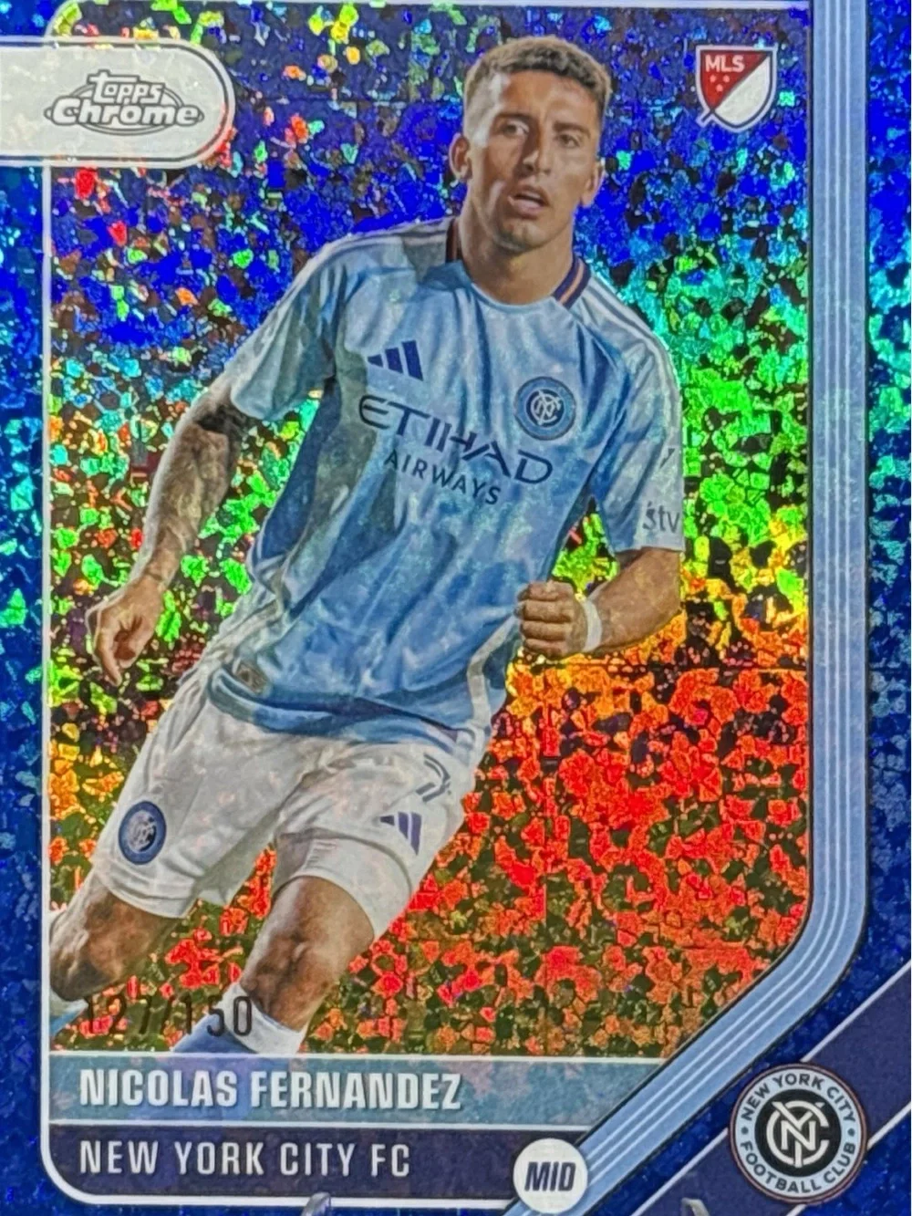Topps Chrome NYCFC Holo Blue Refractor Nicolas Fernandez Soccer Card